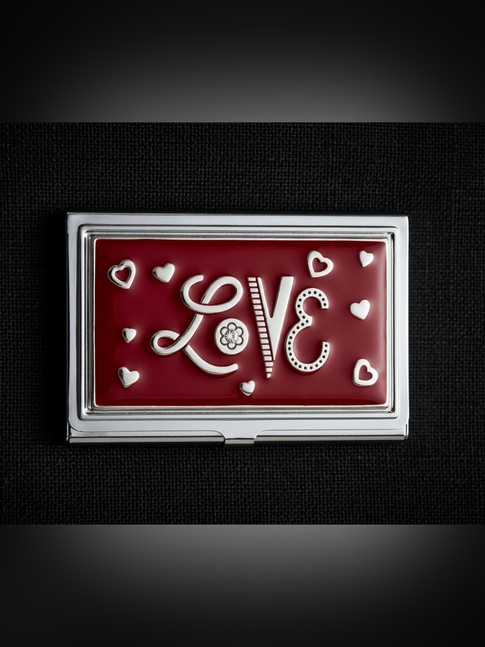 Red 'LOVE' Enamel Card Case with Silver Accents 3106